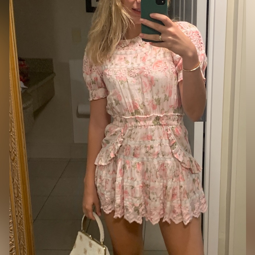 Love shack fancy mini pink dress floral